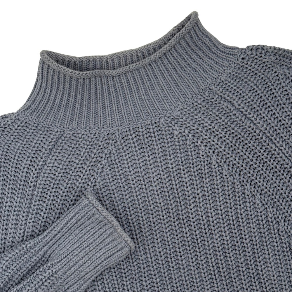 J.Crew Womens Mock Neck Pullover Sweater Blue Cotton Knit Size M
